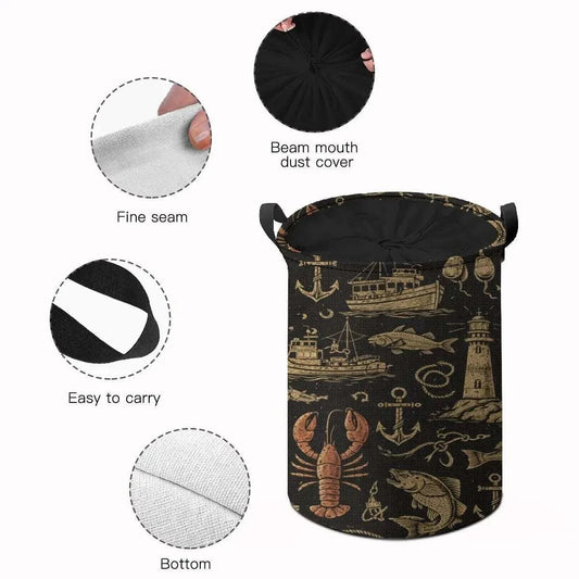 Coastal Midnight Catch Laundry Hamper – Durable, Breathable Large-Capacity Storage Basket with Handles Laundry Basket jjkks4-13
