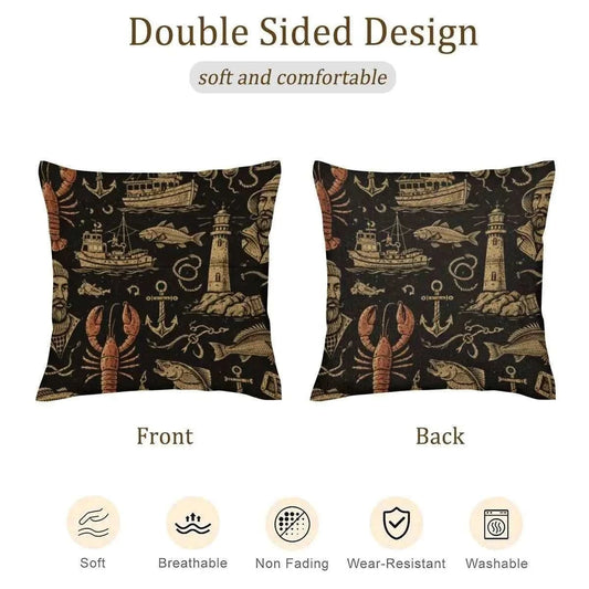 Harbor Night Fisherman Throw Pillow – Rustic Coastal Linen Cushion with Storage Pocket | Nautical Home Decor Linen Pillow jjkks4-13