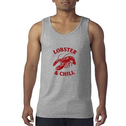 Lobster and Chill Red Men’s Tank Top – 100% Cotton Breathable Summer Shirt
