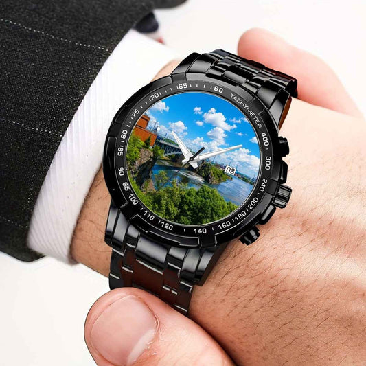 Reversing Falls Bridge Watch – Saint John New Brunswick Scenic Metal Wristwatch | Maritime Souvenir Gift