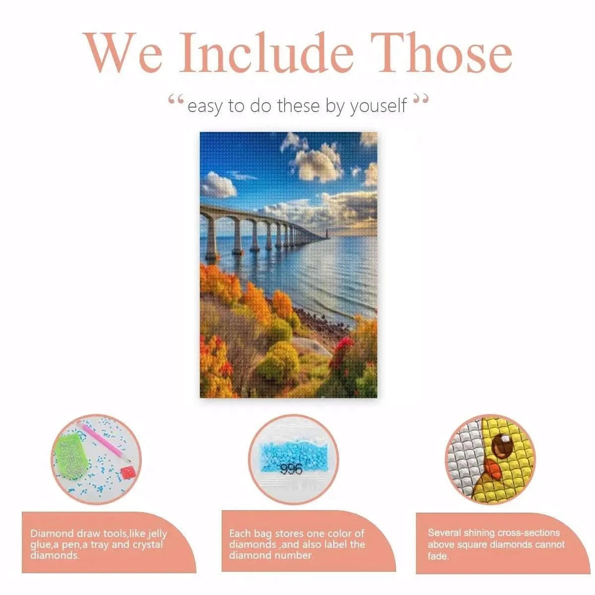 Confederation Bridge Diamond Painting Kit – Coastal Canada DIY Rhinestone Art Canvas | Maritime Home Decor Diamond Painting jjkks4-13