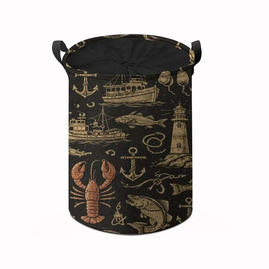 Coastal Midnight Catch Laundry Hamper – Durable, Breathable Large-Capacity Storage Basket with Handles Laundry Basket jjkks4-13