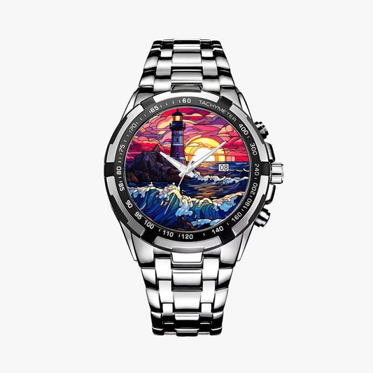 Crimson Horizon Stained Glass Lighthouse Watch Apparel Accessories jjkks4-13