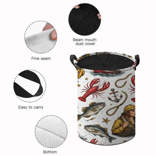 Saltwater Siren Heritage Laundry Hamper – Vintage-Inspired Breathable Storage Basket with Drawstring &amp; Handles Laundry Basket jjkks4-13