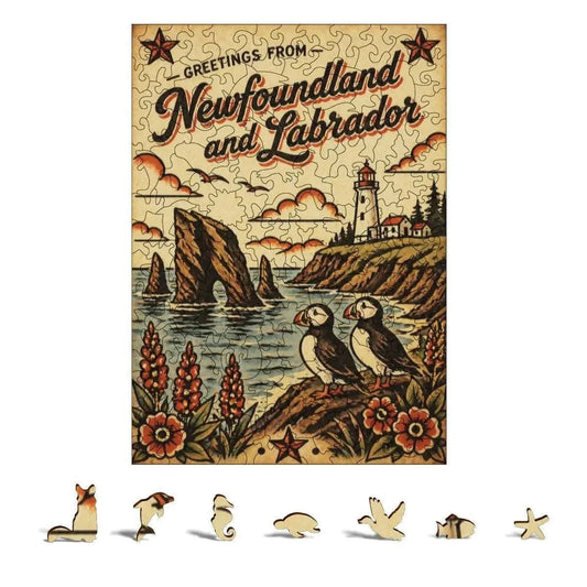 Greetings From Newfoundland Wooden Puzzle – Irregular Animal-Shaped Jigsaw Art | Unique Solid Wood Puzzle Gift Other Holiday Items jjkks4-13