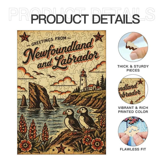 Greetings From Newfoundland Wooden Puzzle – Irregular Animal-Shaped Jigsaw Art | Unique Solid Wood Puzzle Gift Other Holiday Items jjkks4-13