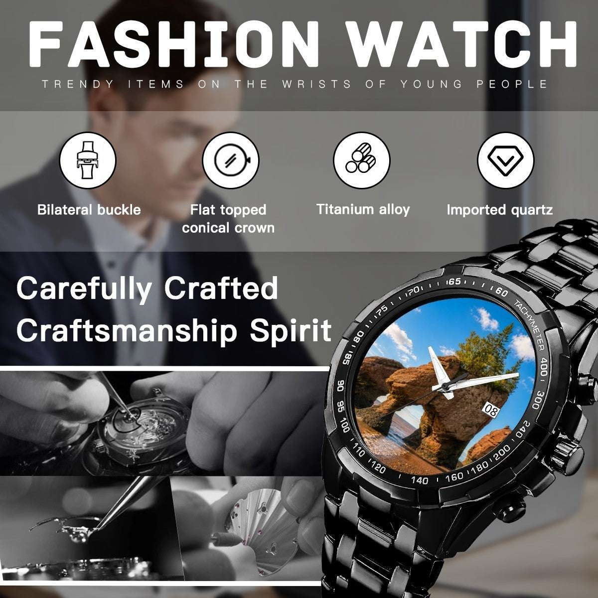 Hopewell Rocks Watch – Coastal-Inspired Metal Timepiece | Durable, Stylish Everyday Wear Apparel Accessories jjkks4-13