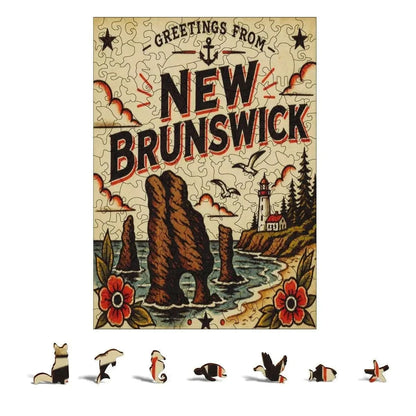 Greetings From New Brunswick Wooden Puzzle – Irregular Animal-Shaped Solid Wood Jigsaw | Maritime Canada Gift Other Holiday Items jjkks4-13