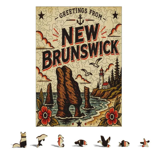 Greetings From New Brunswick Wooden Puzzle – Irregular Animal-Shaped Solid Wood Jigsaw | Maritime Canada Gift Other Holiday Items jjkks4-13