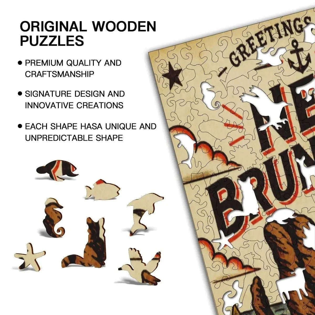 Greetings From New Brunswick Wooden Puzzle – Irregular Animal-Shaped Solid Wood Jigsaw | Maritime Canada Gift Other Holiday Items jjkks4-13