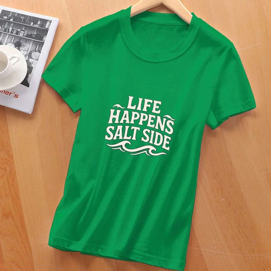 Life Happens Salt Side Cotton T-Shirt – Slim Fit, Breathable, Premium Coastal Tee