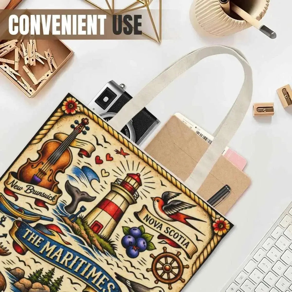 Maritimes Tote Bag – Large Capacity Linen Travel &amp; Everyday Shopping Bag