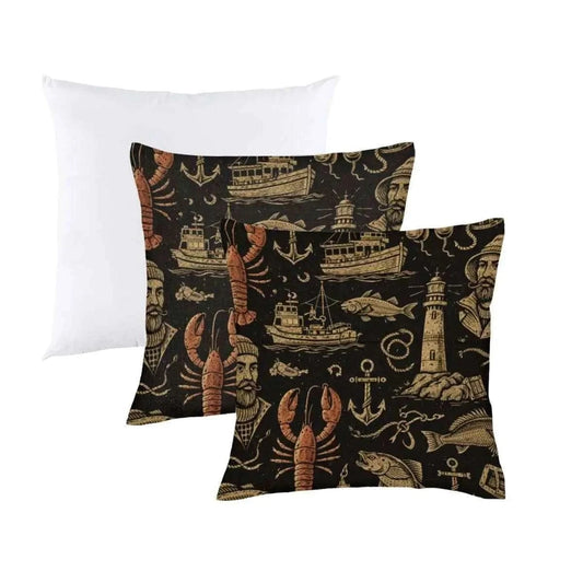 Harbor Night Fisherman Throw Pillow – Rustic Coastal Linen Cushion with Storage Pocket | Nautical Home Decor Linen Pillow jjkks4-13