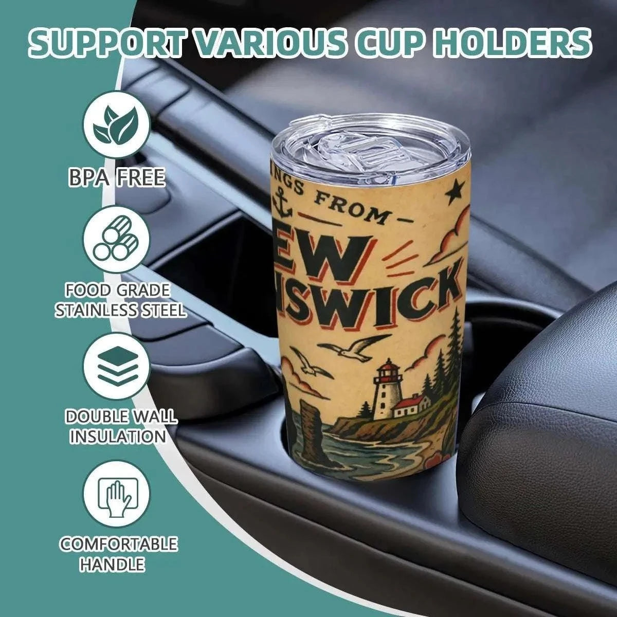Greetings From New Brunswick 20oz Stainless Steel Tumbler – Insulated Travel Mug Car Cups jjkks4-13