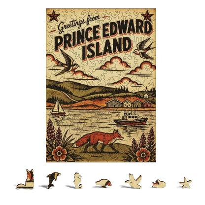 Greetings From Prince Edward Island Wooden Puzzle – Irregular Animal-Shaped Solid Wood Jigsaw | PEI Souvenir Gift Other Holiday Items jjkks4-13
