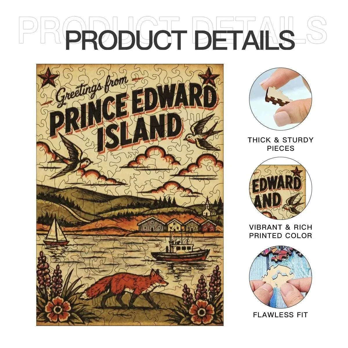 Greetings From Prince Edward Island Wooden Puzzle – Irregular Animal-Shaped Solid Wood Jigsaw | PEI Souvenir Gift Other Holiday Items jjkks4-13