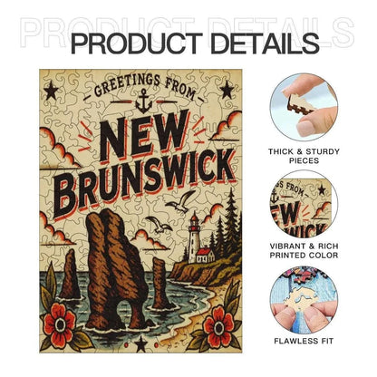 Greetings From New Brunswick Wooden Puzzle – Irregular Animal-Shaped Solid Wood Jigsaw | Maritime Canada Gift