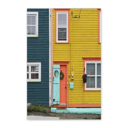 Jelly Bean House Diamond Painting Kit – Colorful Newfoundland DIY Rhinestone Art Canvas | Coastal Home Decor
