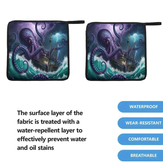 Kraken Tide Captain Pot Holders – Nautical Polyester Heat Resistant Kitchen Accessories | Coastal Kitchen Decor