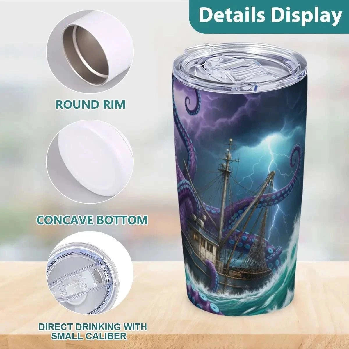 Kraken Tide Captain Tumbler – 20oz Stainless Steel Fishing Boat Travel Mug | Nautical Coffee Cup