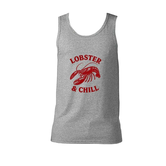 Lobster and Chill Red Men’s Tank Top – 100% Cotton Breathable Summer Shirt