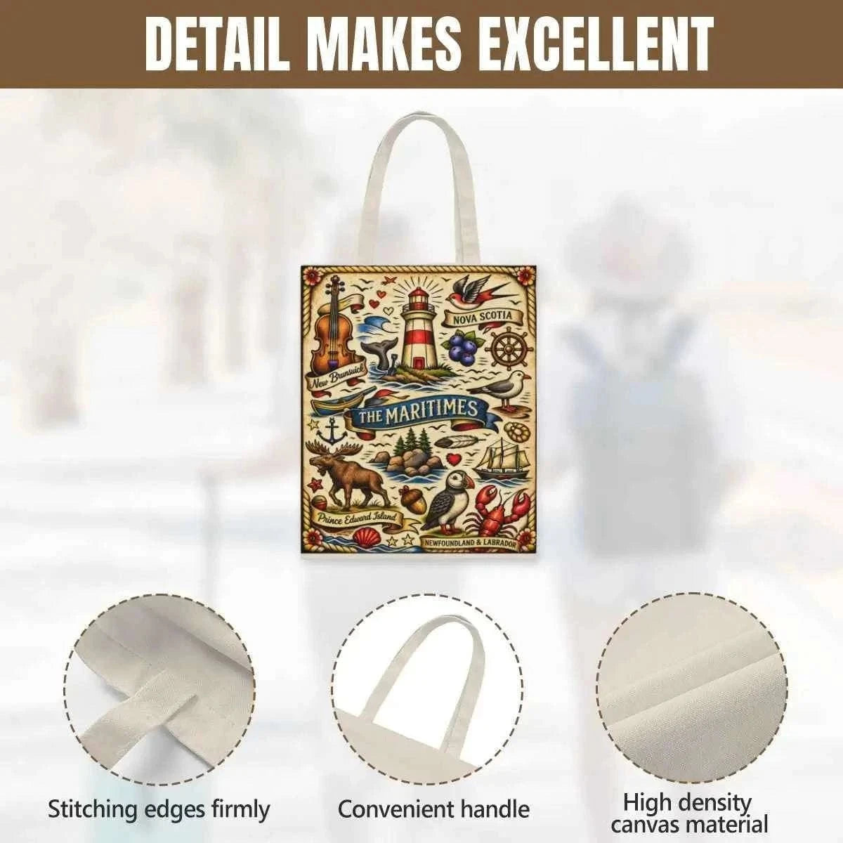 Maritimes Tote Bag – Large Capacity Linen Travel &amp; Everyday Shopping Bag