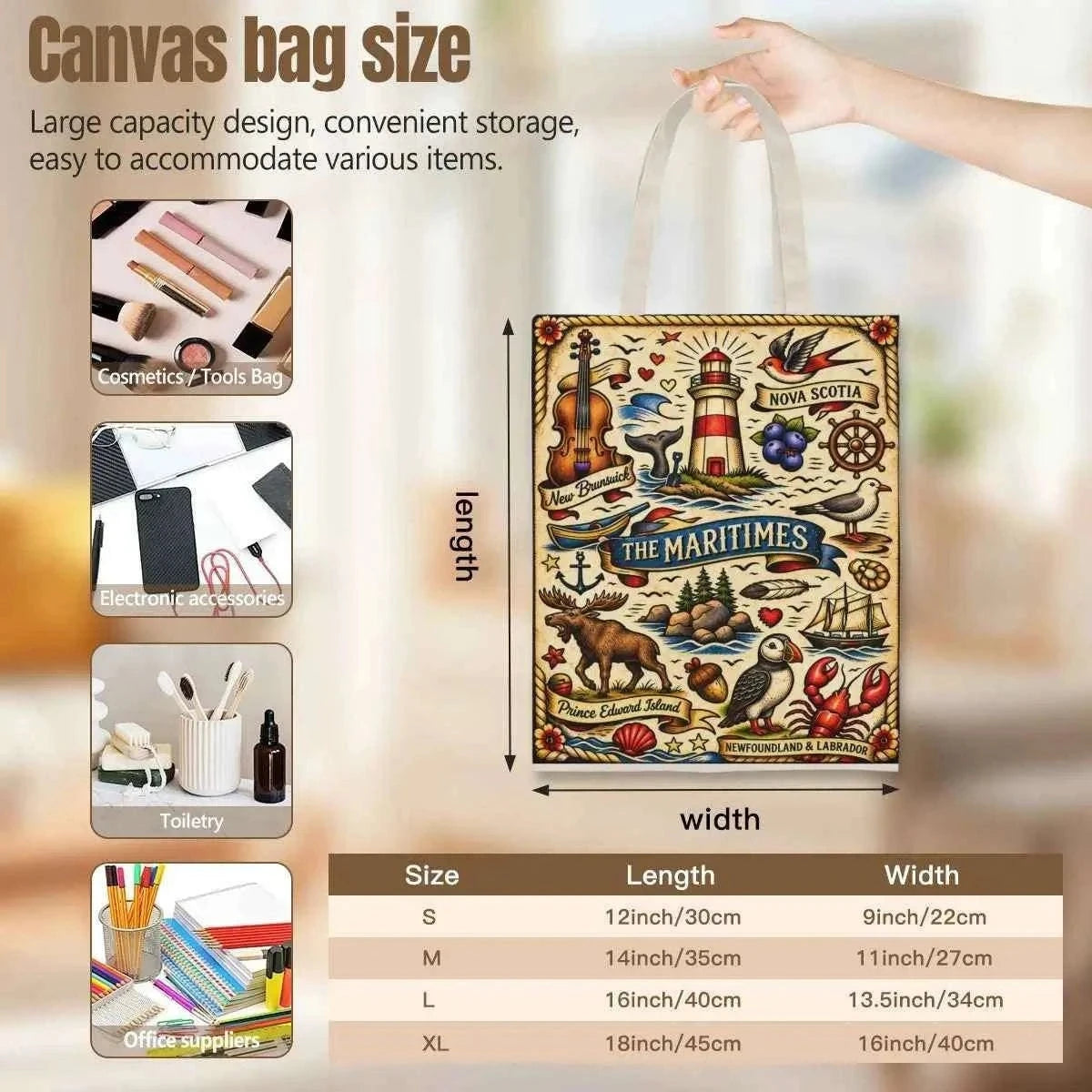 Maritimes Tote Bag – Large Capacity Linen Travel &amp; Everyday Shopping Bag