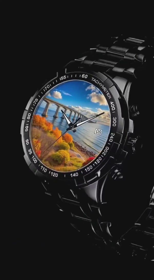 Confederation bridge black metal watch 