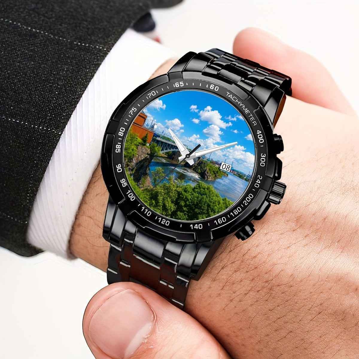 Reversing Falls Bridge Watch – Saint John New Brunswick Scenic Metal Wristwatch | Maritime Souvenir Gift