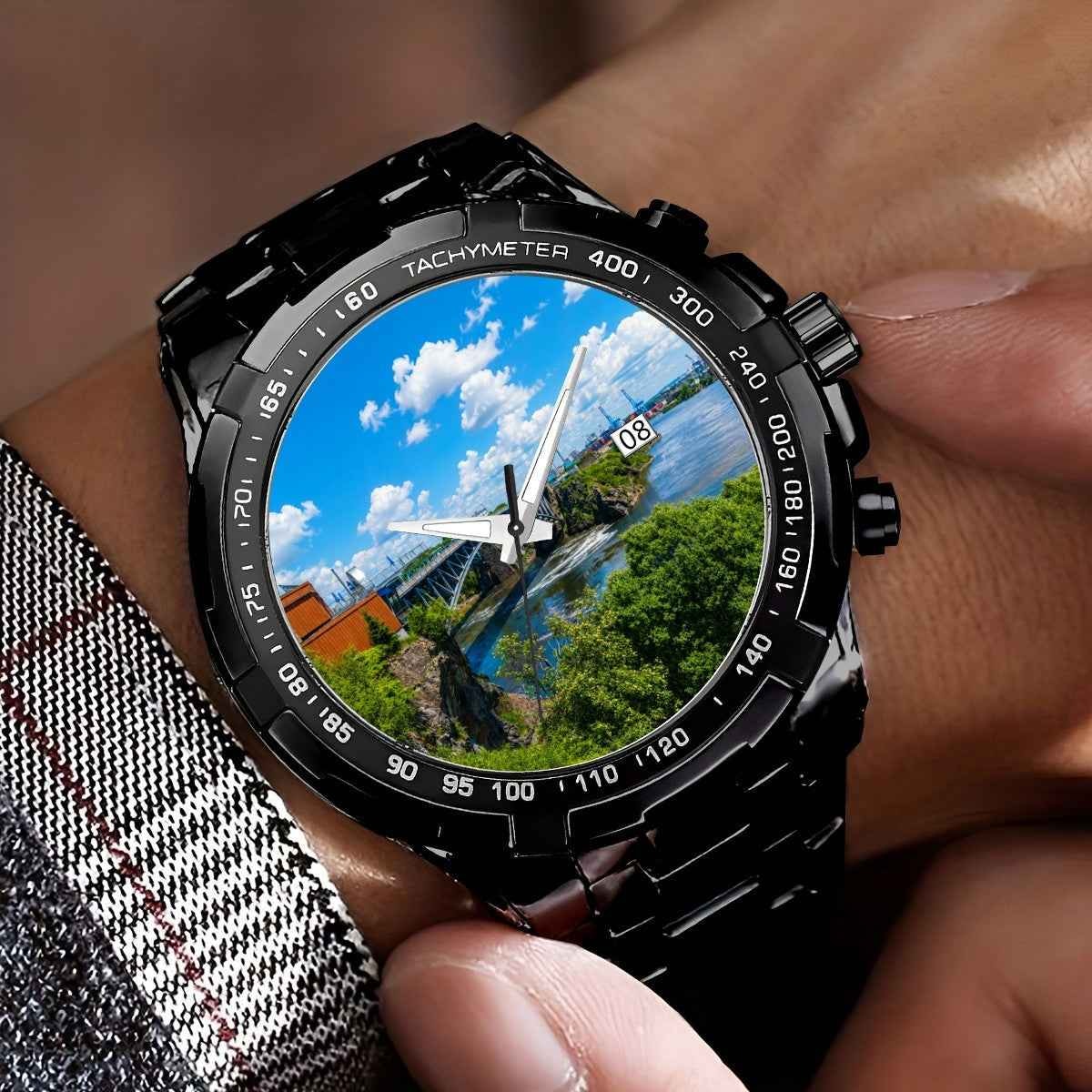 Reversing Falls Bridge Watch – Saint John New Brunswick Scenic Metal Wristwatch | Maritime Souvenir Gift
