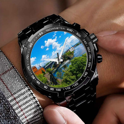Reversing Falls Bridge Watch – Saint John New Brunswick Scenic Metal Wristwatch | Maritime Souvenir Gift