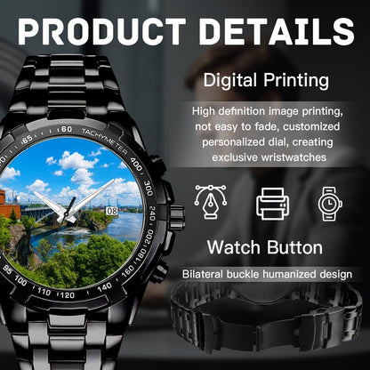 Reversing Falls Bridge Watch – Saint John New Brunswick Scenic Metal Wristwatch | Maritime Souvenir Gift