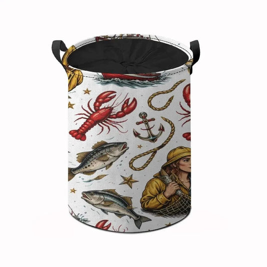 Saltwater Siren Heritage Laundry Hamper – Vintage-Inspired Breathable Storage Basket with Drawstring &amp; Handles